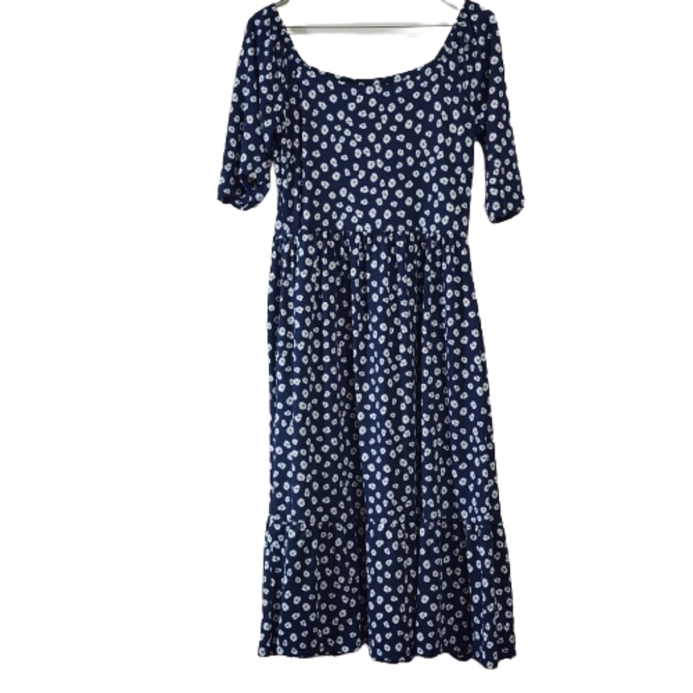 Vintage Marallis collection daisy print midi dress color dark blue size small